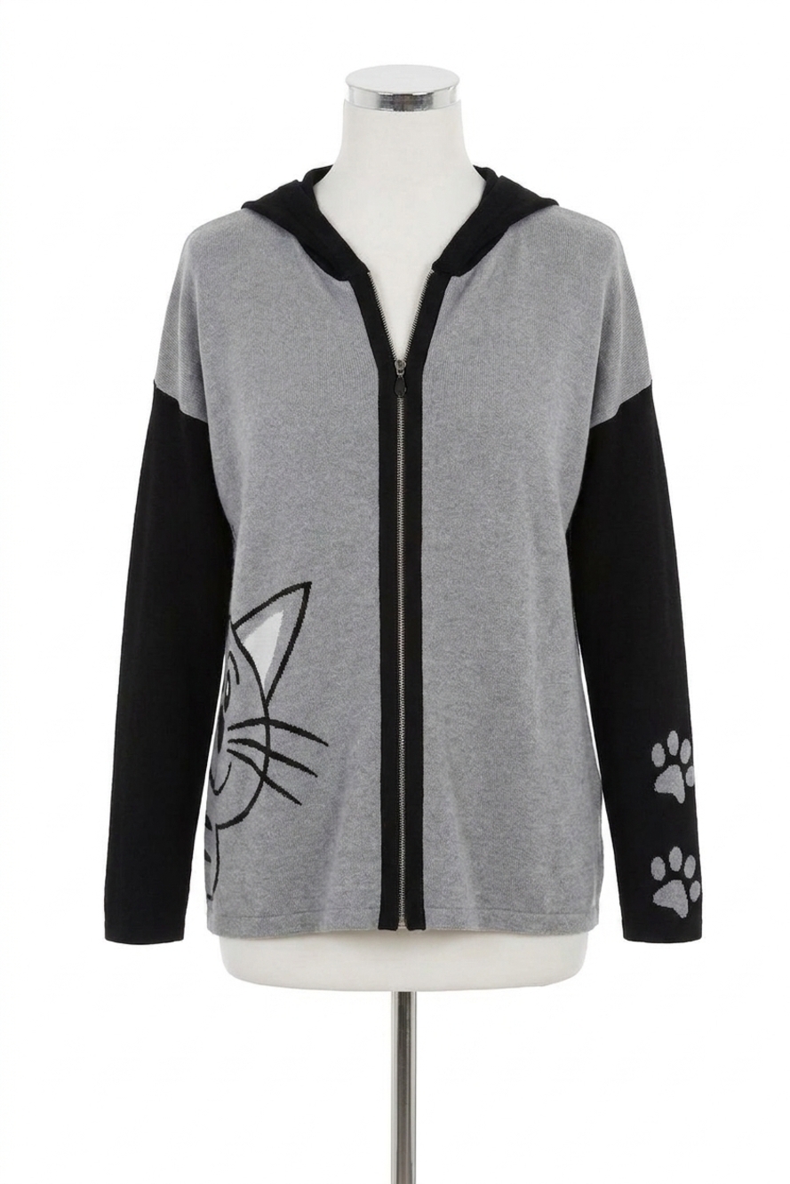 NEW ANGEL APPAREL peek-a boo hooded cardigan in black/gray